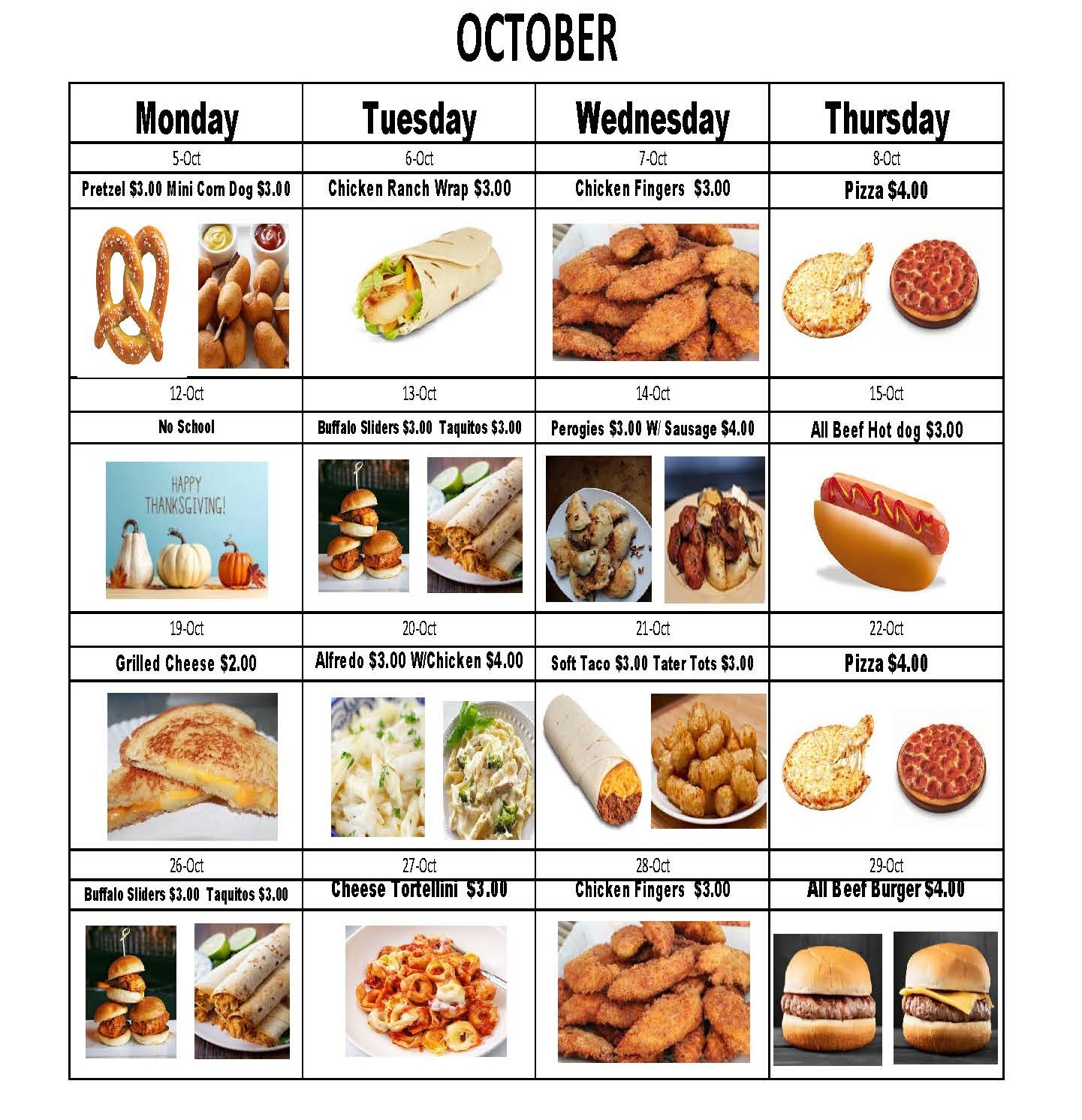Monthly Menu October