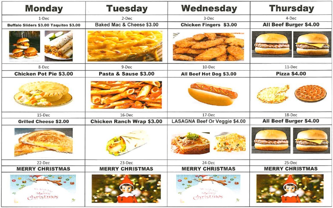 School Cafe Menu Dec 2025