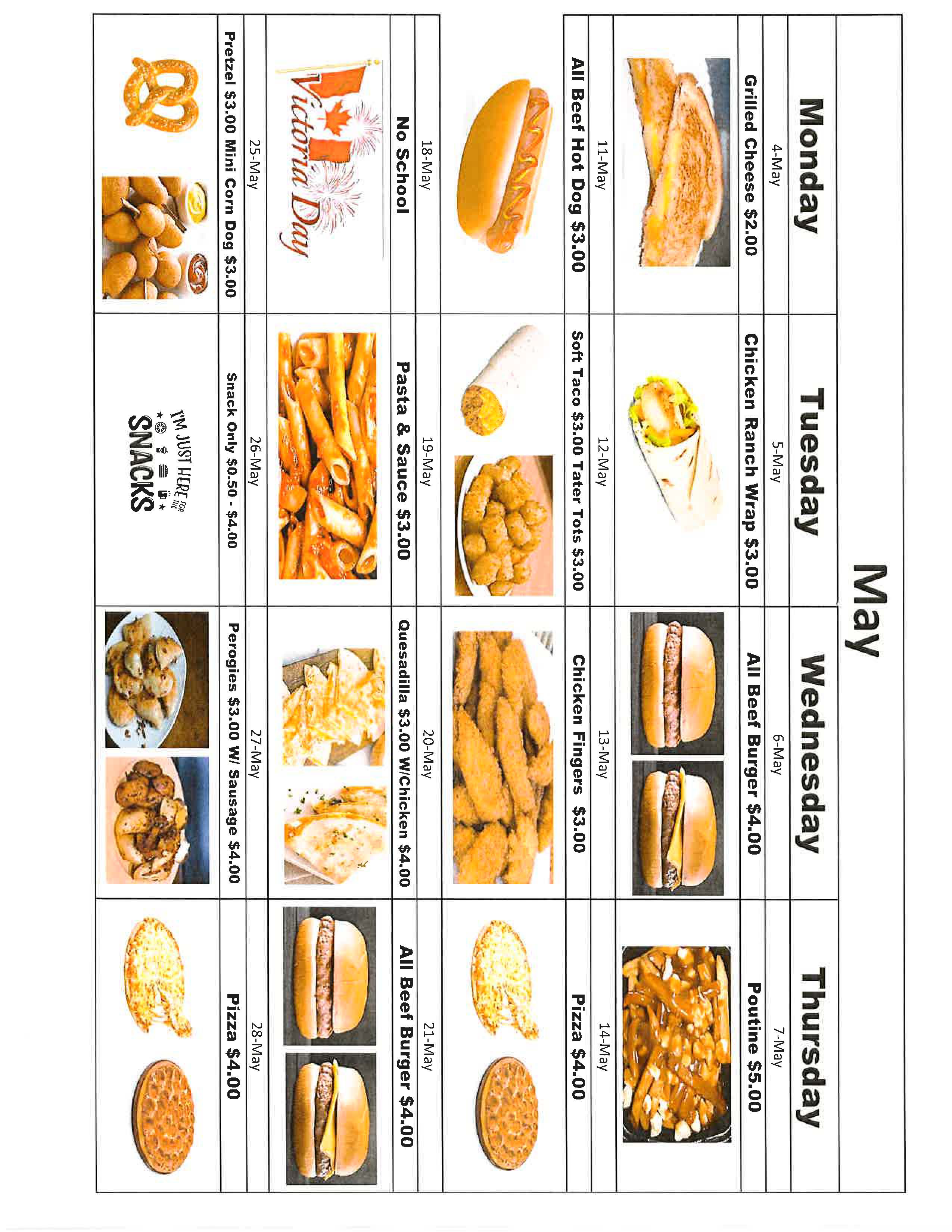 GPVanier May Menu